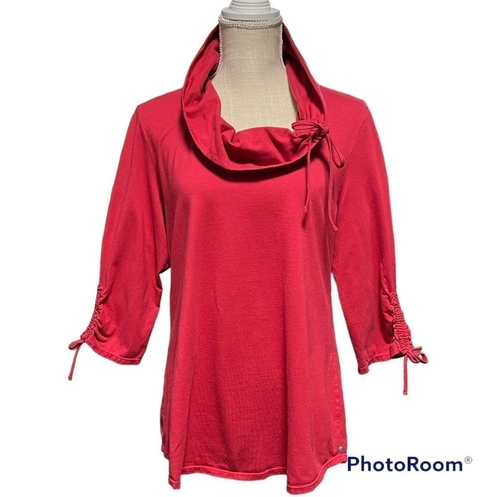Neon Buddha Brick Red adjustable cowl neck sleeves tunic top